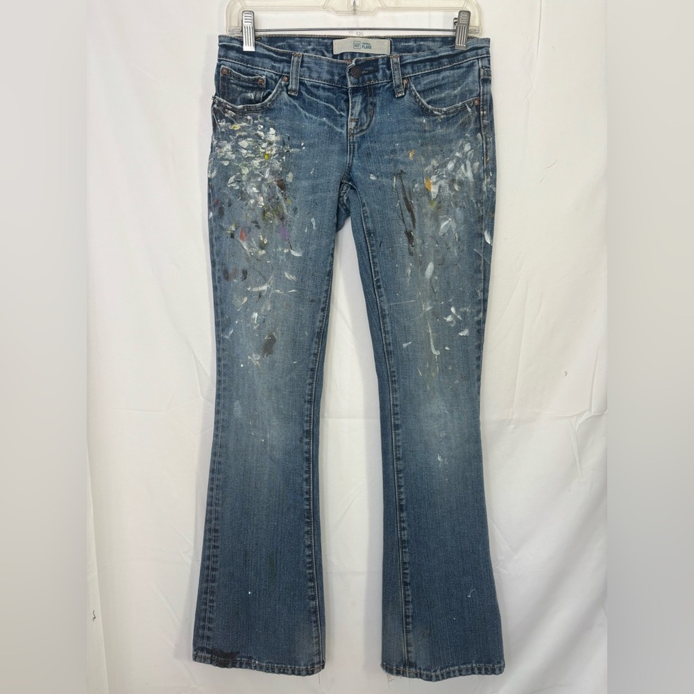 VTG Y2K Low Rise Flare Paint Splattered‎ Indie Sleeze Jeans Women's 28" Waist